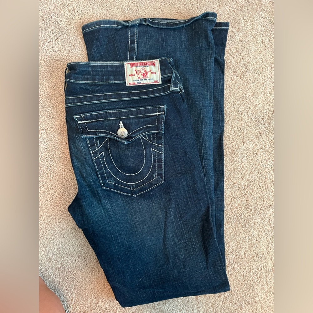 True Religion Joey Flare Jeans Y2K Low Rise Dark Wash Size 31 Women